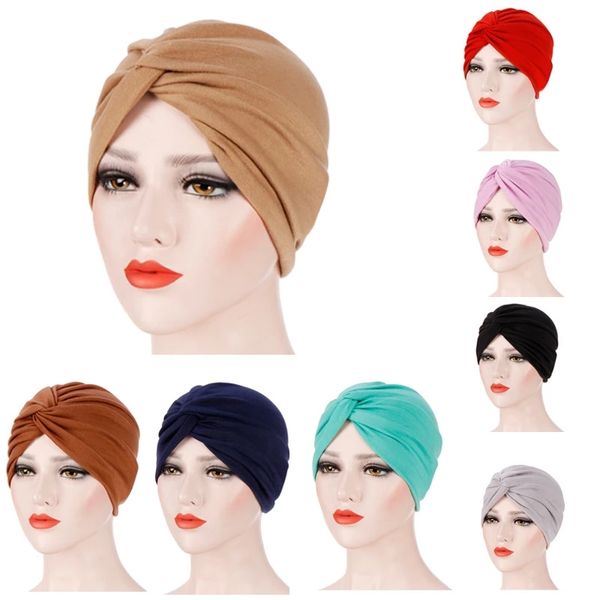 Bandanas musulmanas de algodón para la frente, gorro de Turbante cruzado, gorros islámicos para mujer, gorros, gorros, bufanda para la cabeza India, Hijabs