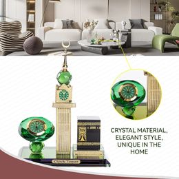 Reloj de cristal musulmán Ramadán Ornamento en miniatura Torre de reloj Arquitectura islámica Figurina Handaltraft Home Desktop Decoración de automóviles 240403
