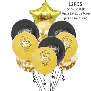 Moslim Eid Mubarak Confetti Ballon 12inch Latex Feestdecoratie Mylar Balloon' Letter Ballon; Gouden folieballonnen voor islamitische feestdecoraties voor moslims