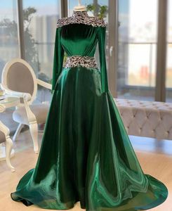 Muslim Elegant Prom Dress 2022 Middle East Arab High Neck Long Sleeve Emeral Green Evening Dresses Forml Party Gowns For Women