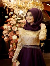 Robes de soirée musulmanes Aline Manches longues Purple Broiderie Hijab Islamic Dubai Abaya Kaftan Longue Robe de Prom Dress4372067