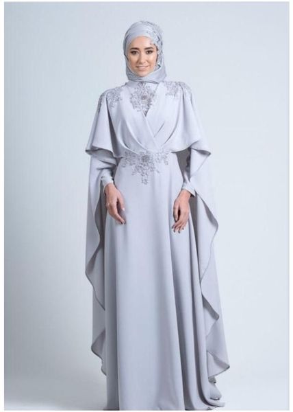 Vestidos de noche musulmanes Cuello alto Manga larga Apliques de encaje Satén Formal Hijab Islámico Dubai Kaftan Arabia Saudita Vestido de noche largo hasta el suelo
