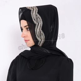 Mode musulmane plaine en mousseline de soie Hijab écharpe femmes diamants Femme Musulman paillettes foulard islamique Hijab châles Bandana 80*170 cm