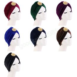 Mode musulmane Turbans Hijabs pour femmes confortable femmes foulard chapeaux alliage diamant Noble Vintage or velours indien chapeau