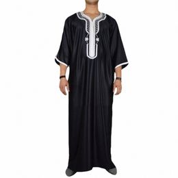 Moslim Fi Mannen Jubba Thobes Arabisch Pakistan Dubai Kaftan Abaya Gewaden Islamitische Kleding Saudi Arabië Zwart Lg Blouse Dr d50d #