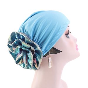 Moslimbloemhoed Zwart hijab Turban Cap Elastische Zomer Katoenen Bonnet Islam Dames Bloemhoofd Cover For Women Bandana Headscarf