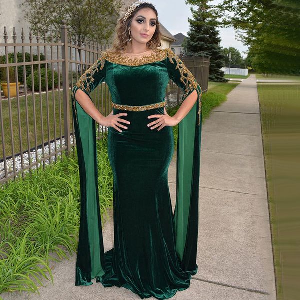 Musulman vert robes de soirée 2021 perlé élégant sirène velours pour arabe saoudien femmes fête bal porter vestidos de fiesta