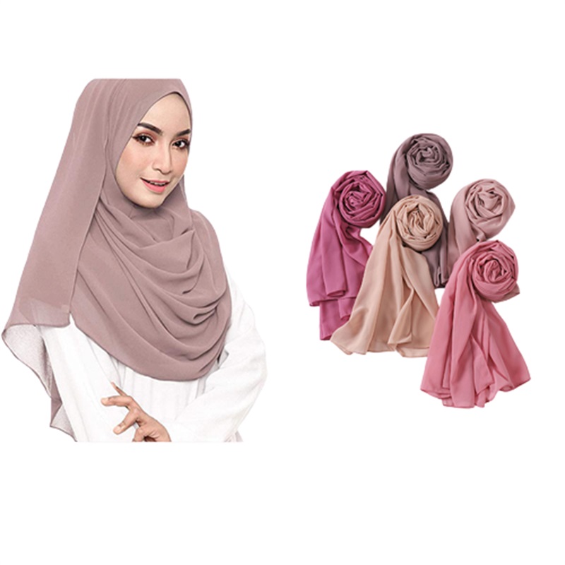 Cachecol de cabe￧a mu￧ulmana len￧os de chiffon de cor s￳lidos elegantes xale de cachecol leve e elegante len￧os de cachecol longos para mulheres