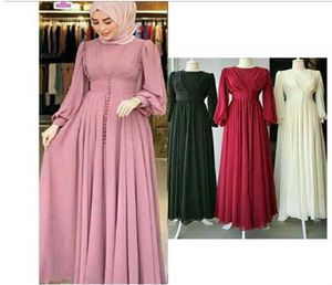 Moslim hijab dr2021 vrouwen solide knop chiffon eid mubarak feestavond lang drarabic turkish islamitische kleding x080323052430236