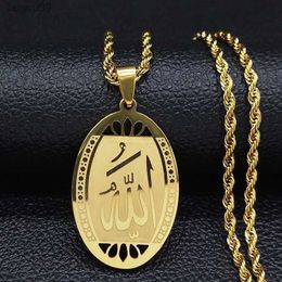 Collar musulmán islámico Corán Alá de acero inoxidable para hombres, collar de cadena árabe islámico de Color dorado, joyería collier homme N1208 L230704