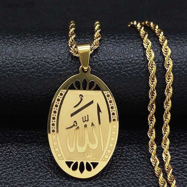 Musulman Islamique Coran Allah Collier En Acier Inoxydable pour Hommes Or Couleur Arabe Islam Chaîne Collier Bijoux collier homme N1208 L230704