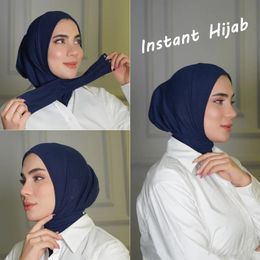 Moslim Jersy hijab sjaal blauw abaya hijabs voor vrouw jersey abayas islamitische jurk vrouwen hoofd wrap turbans instant crinke turban240403