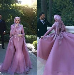 Moslim kanten zeemeermin avondjurken hoge hals lange mouwen prom jurk Saoedi-Arabische vintage formele Zuhair murad feestjurken op maat gemaakt