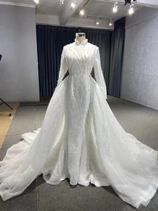 Robes de mariée sirène musulmanes paillettes blanches brillantes avec Train détachable personnalisé SM67464