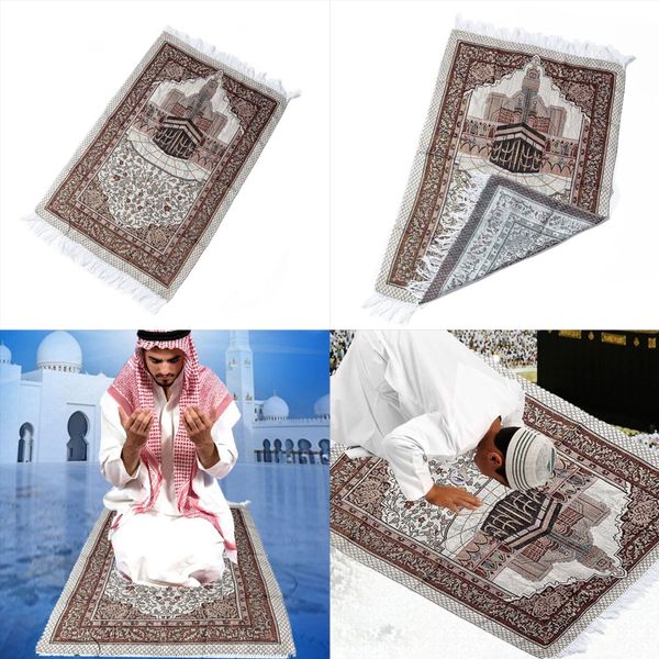 Alfombra de oración musulmana, manta impermeable con estampado trenzado de poliéster portátil