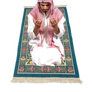 Tapis de prière musulman épais tapis de prière en Chenille islamique tapis de couverture à pompon tissé à fleurs 70x110cm27 56x43 31in 210928267M