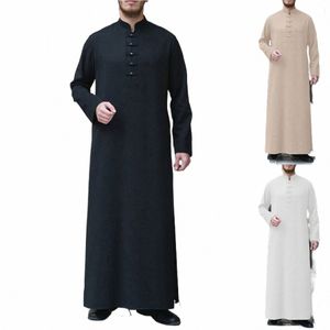 Robe musulmane Hommes Jubba Thobe Arabie Saoudite Kaftan Couleur Unie Col Montant Homme Abaya Caftan Vêtements Islamiques Islam Dr Eid q0eH #