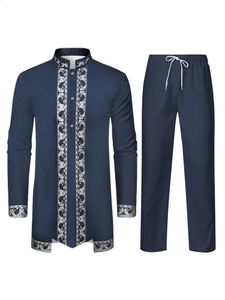 Robe musulmane La robe traditionnelle des hommes arabes 3d Patché imprime noire blanc jaune bleu bleu à manches longues 240509