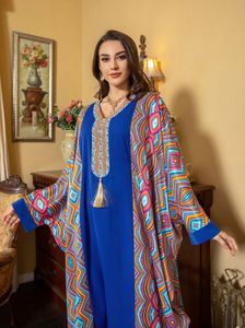 Robe musulmane femmes vêtements 2024 nouveau Style Abaya manches chauve-souris taille unique diamant moyen-orient arabe Robe élégante impression caftan caftan marocain femme