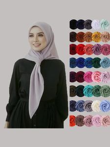Foulard carré musulman en mousseline de soie pour femmes, grande taille, foulard haut de gamme, couleur unie, mode musulmane, vêtements islamiques, châles dames 240314