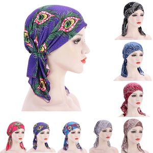 Musulman extensible coton foulard Turban casquettes ethnique imprimé Hijab Bonnet dames Cancer chimio casquette arabe islamique Wrap Turbante