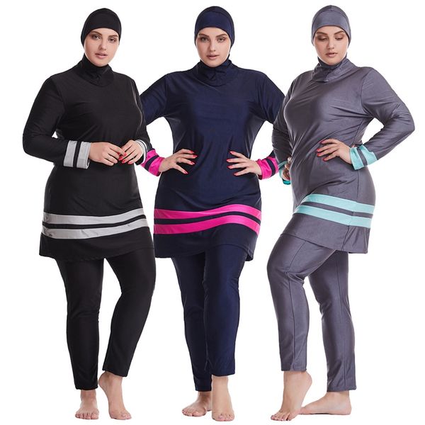 Swimwear musulman Hijab Muslimah Islamic Swimsuit Full Cover Patchwork Burkine grande taille plus