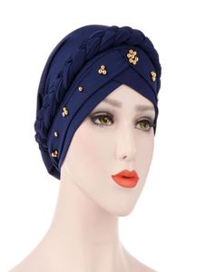 Turban musulman chapeau extensible tresse Hijab casquette tête enveloppement perte de cheveux foulard lait soie perles femmes accessoires de mode 6694838
