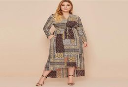 Robe décontractée à imprimé vintage musulman printemps automne plus taille longue arabe Siskakia ethnique Abaya Dubai Clothes7383287