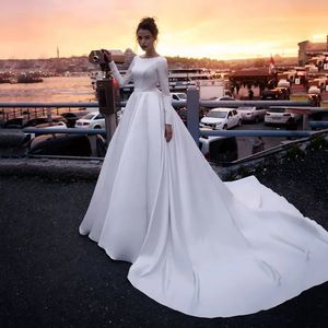Moslim vintage trouwjurk 2024 Eenvoudige lange mouwen sexy backless prinses satijnen bruidsjurk vestidos mairee