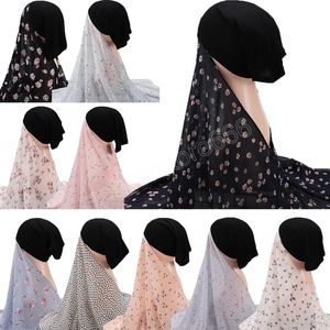 Moslimvrouwen Bonnet Chiffon Print Jersey Hijab Veil sjaal Underscarf met cap instant hijabs met caps headwrap islamitische bonnetten