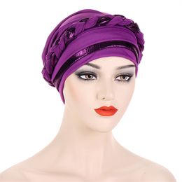 Femmes musulmanes tresse Turban Cap islamique tête enveloppes pré-attaché Hijab Bonnet Femme Musulman extensible couverture de cheveux chapeau indien