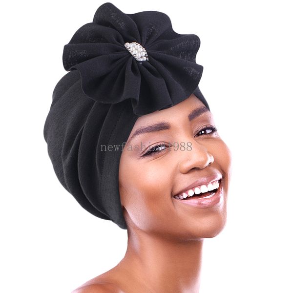 Chapeau à fleurs pour femmes musulmanes, grand Turban Floral à la mode, foulard de tête africain en perles, accessoires pour cheveux populaires pour dames, église, mariage