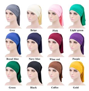 Moslim vrouwen hoofddoek sjaalmelk ademend bandana nacht slapen tulband hoed headwrap bonnet chemo cap elastische kracht rechte buis hoed