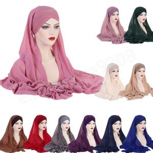 Moslimvrouwen direct chiffon hijab met jeresy binnen cap motorkap tulband amira long sluier sjaal hoofden sjaalhoofd wrap femme sjaals