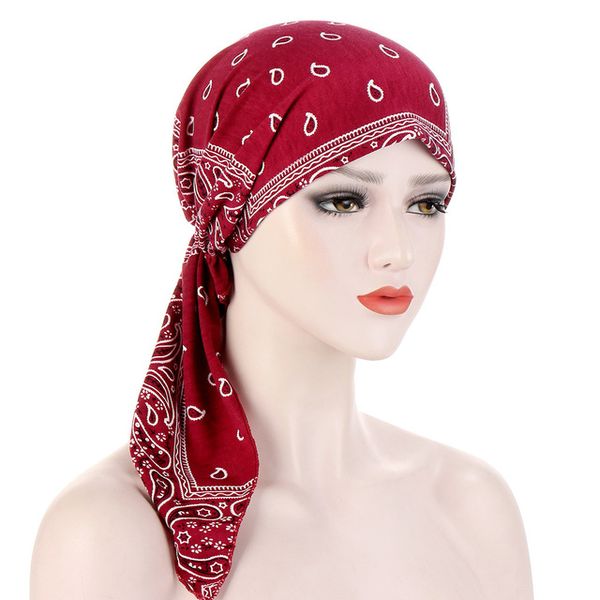 Femmes musulmanes Long foulard châle Islam Turban casquette indienne imprimé fleuri Hijab Beanie perte de cheveux enveloppes mode bonnets