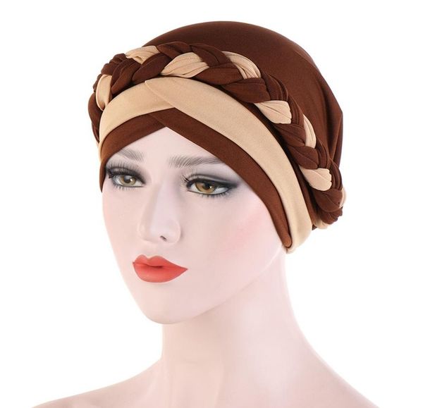 Femmes musulmanes lait soie tresse croix Turban chapeau écharpe Bonnet chimio bonnets casquette Hijab chapeaux cheveux tête Wrap cheveux accessoires