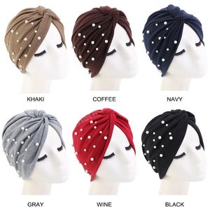 Femmes musulmanes perle perles élastique Turban chapeau coton torsion Style chimio casquette inde Hijab dames doux bandeau cheveux accessoires