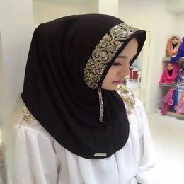 Moslim Vrouwen Sjaal Met Blingbling Afdrukken Geborduurde Bloemen Tulband Kant Hoofddoek Mousseline Folk Stijl Multicolor Hijab Drop Ship207h