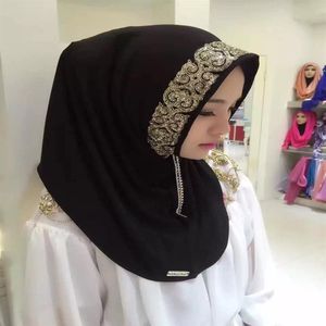 Moslim vrouwen Sjaal met blingbling afdrukken geborduurde bloemen Tulband kant hoofddoek mousseline folk stijl multicolor hijab drop ship328i