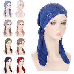 Muslimische Frauen, solides, vorgebundenes Kopftuch, elastischer weiblicher Turban, Krebs, Chemo-Mütze, Haarausfall-Abdeckung, Kopfwickel, Kopfbedeckung, Stretch-Bandanas
