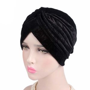 Femmes musulmanes Stretch coton à volants Turban chapeaux chimio Beanie Bandana Hijab plissé Wrap couverture casquette perte de cheveux pour le Cancer