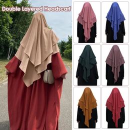 Femmes musulmanes deux couches Hijab écharpe châle enveloppement Ramadan mousseline de soie foulard moyen-orient dubaï turquie couleur unie Abaya 240111