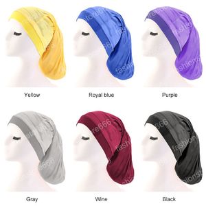 Femmes musulmanes large solide longue tresse Turban chapeau écharpe Cancer chimio bonnets Bonnet casquettes Bandana bandeau cheveux accessoires