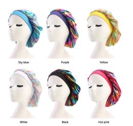 Moslim vrouwen brede stretch zijde satijn ademende bandana nacht slapen tulband hoed headwrap bonnet chemo cap haaraccessoires gratis schip