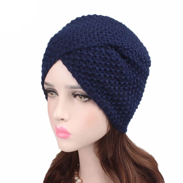Bonnet tricoté pour femmes musulmanes bandeau Crochet bandeau hiver Turban bandeau torsion Hijab chimio chapeaux Cancer cheveux accessoire