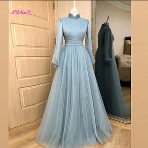 Muslime tule avondjurken Hoge nek Appliqued Puff Lange mouwen bescheiden formele vrouwen prom -jurken bruiloft Guestoutfits 240401