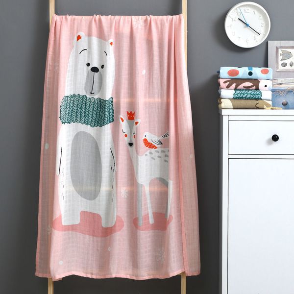 Couverture de bébé en mousseline Thin Quilt Cartoon Bear Nouveau-né Swaddle Warp Sleepsack Enfants Enfants Poussette Couvertures 110 * Tapis de jeu LJ201105