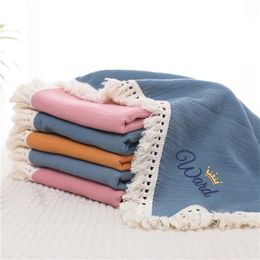 Muselina Swaddling Birthday Shower Gift Nombre personalizado Ropa de cama para niños Cuna Cama Cochecito Manta 220712