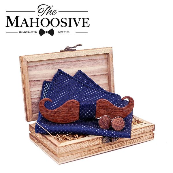 Bigote pajarita de madera pañuelo gemelos conjuntos para traje de hombre pajarita de madera pajarita pajarita corbata 240111