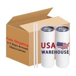 USA CAN Warehouse de 20 oz de sublimación Tumblers Tazas de café con aislamiento de doble pared de acero inoxidable